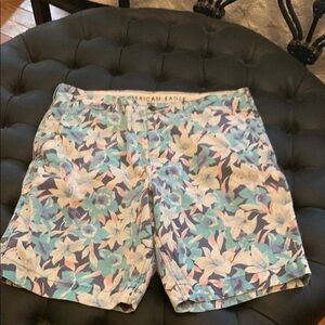 American Eagle Outfitters Men's Floral Shorts - Blue and White